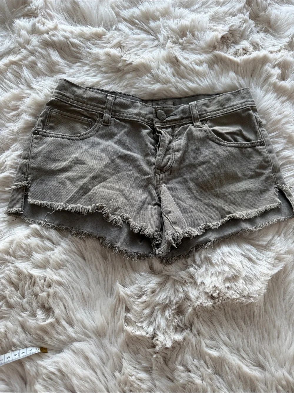 Free People Olive Green Frayed Denim Shorts